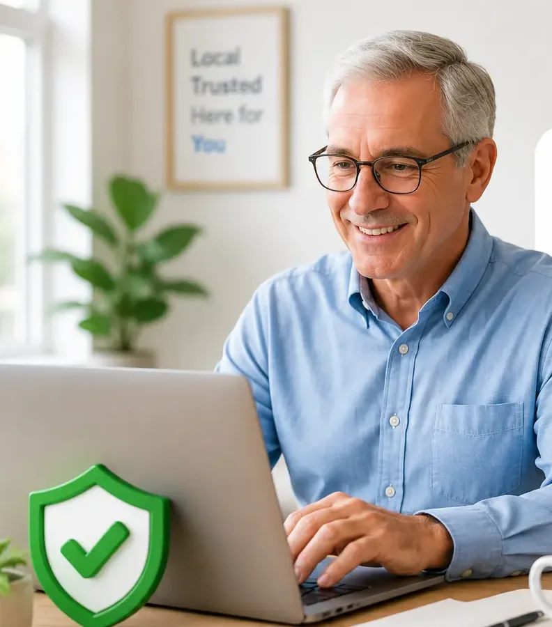 An older man using a Medicare cost calculator on his laptop at home